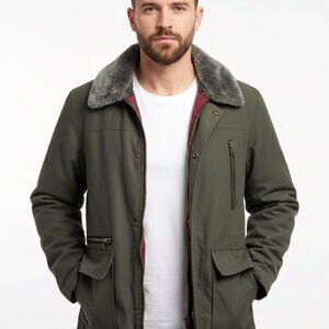 VTG LONDON FOG Men (L) Oversized Parka Winter Jacket Faux Fur Collar & Liner 90s